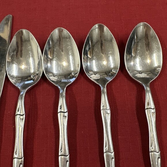 Lot of 12 Rogers Stainless Flatware Bamboo Style Pattern Korea Mid Century - Picture 16 of 16